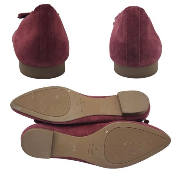 NWT Kate Spade Eleni Flex Burgundy Scalloped Suede Bow Flat Shoes Size 6.5 M - Picture 9 of 9